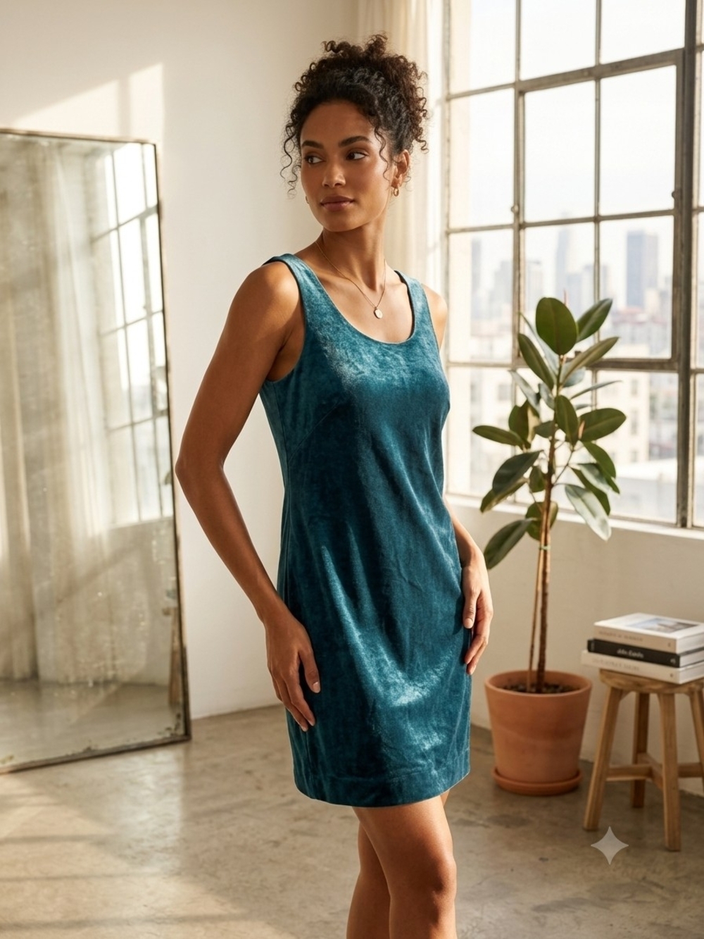Talbots Teal Velvet Scoop-Neck Chemise